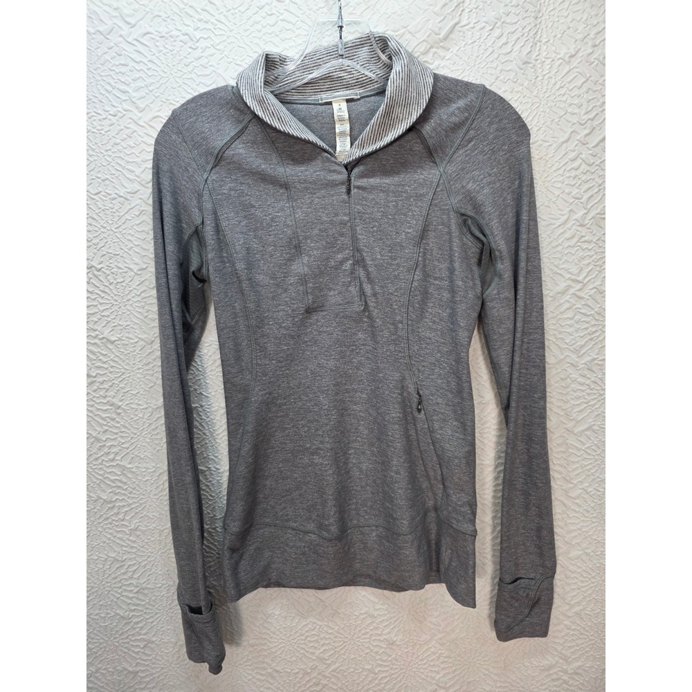 Lululemon Half Zip Pullover Women 4 Gray Good Thumbholes Heathered Active Top